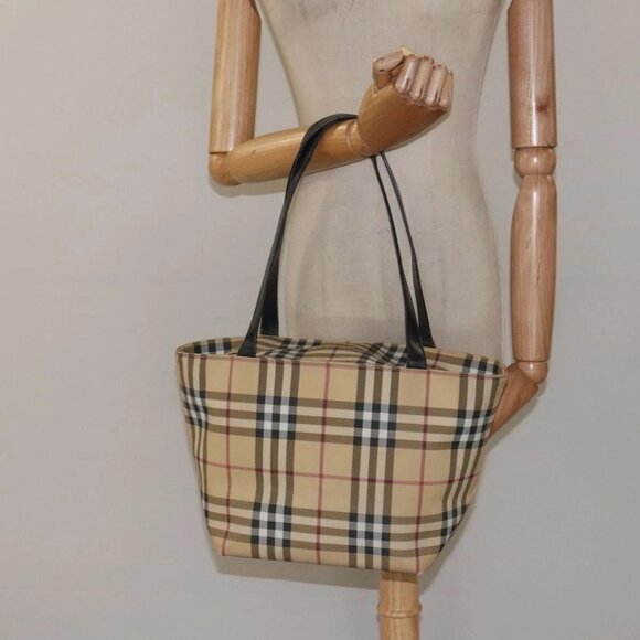 BURBERRY Nova Check Tote Bag PVC Beige Silver Auth - Picture 15 of 16